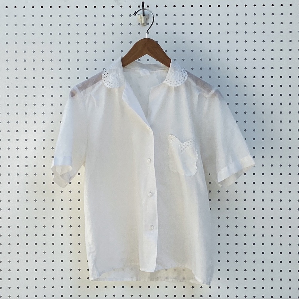 Vintage white short sleeve button down shirt